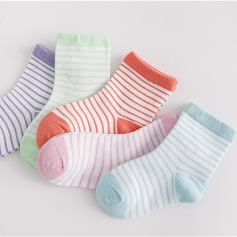 Spring Autumn Baby Socks Lovely Stripe Socks Absorb Sweat Cotton Baby Sock Thin Funds Children Socks 5 Colors