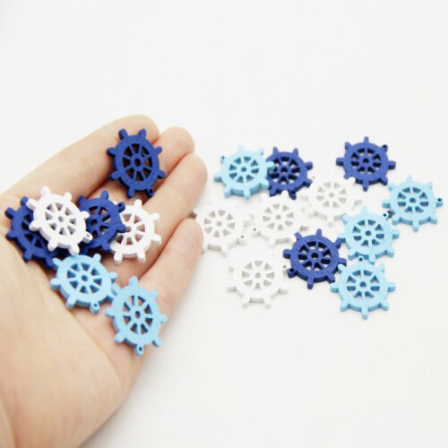 50Pcs Ocean Series Wooden Buttons Mixed Fish Boat Anchor Buttons Scrapbooking DIY Crafts Sewing Handmade Fabric Accessories