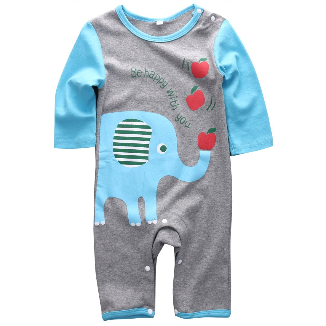 Long Sleeve Elephant Print Romper For Baby Boy Jumpsuit Buttons Up Autumn Winter: A / 6M