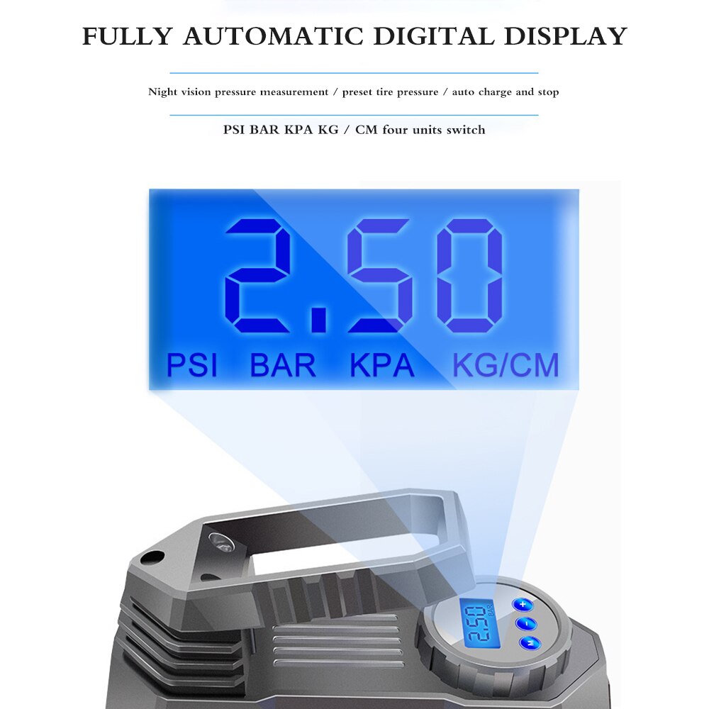 150 PSI 12V DC Car Hand-Held Air Pump Charging Air Pump With Digital Screen Emergency Flashlight Air Compressor Tire Inflator