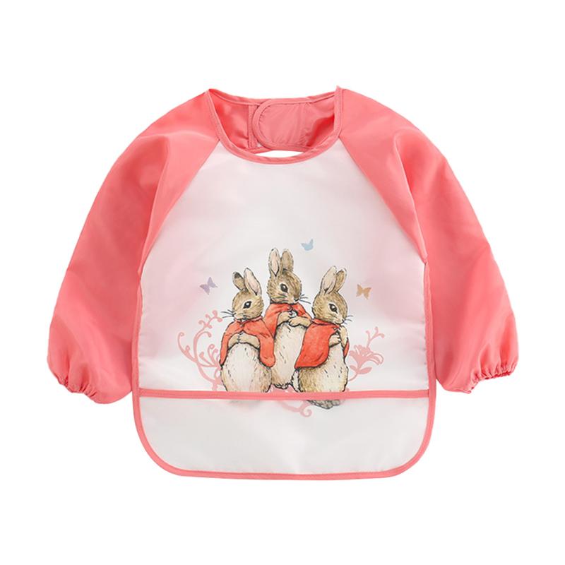 Cute Del Bambino Del Fumetto Bavaglini di Ottima Fattura Bene Durata Impermeabile Manicotto Pieno di Vernice Tuta Nutrire Burp Grembiule: Rabbit-Pink