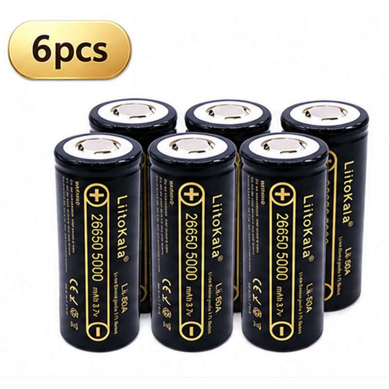 1-10pcs LiitoKala Lii-50A 26650 5000mAh High Capacity 3.7V Lithium Battery For Flashlight Li-ion Rechargeable Battery 26650-50A: Gold