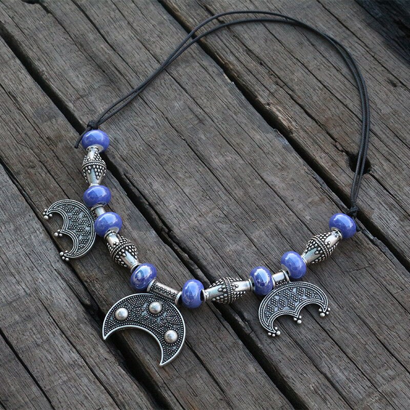Perle viola con Rigida Lunula Pendente, Slavo ispirazioni di Massima Vichingo di Mezza Età Vestito Kette Collana Spilla Monili per Le Donne di Fascino