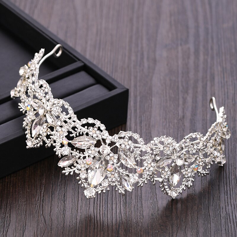 Trendy Bridal Hair Accessories Silver Color Crown Headdress Baroque Rhinestone Crystal Wedding Tiara Hair Jewellery Accessories