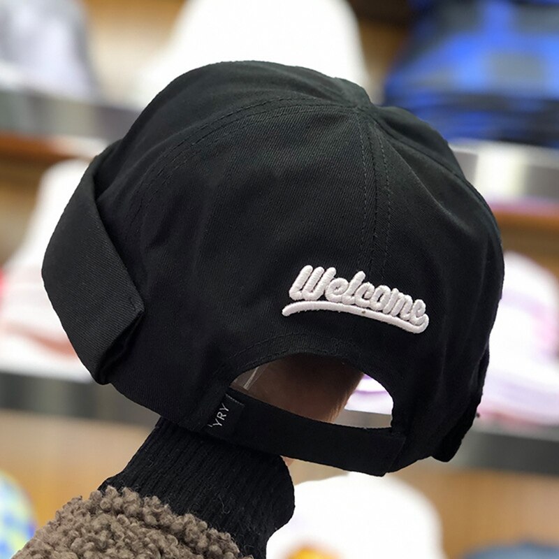 Unisex street trend sjömansmössa rullad manschett retro bräddlös mössa kvinnor män hip hop hatt broderi kalott