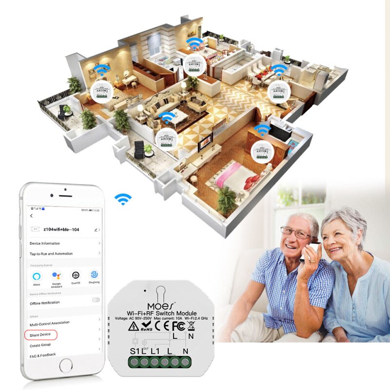 1Pcs Smart Switch Module Smart Home Automation Module Works With Alexa And Google Home IP Rating IP20