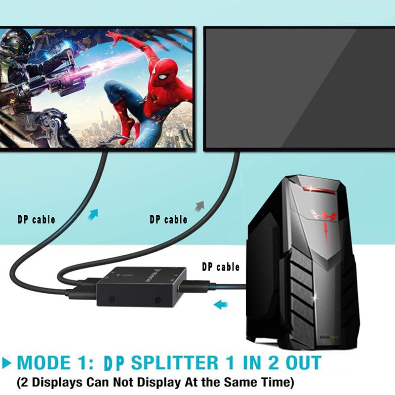 Displayport Switch 2 Poorten Bi-Directionele 1X2/2X1 DP1.4 Switcher Splittersupport 8K @ 30Hz,4K @ 120Hz Voor PS4 Xbox Hdtv