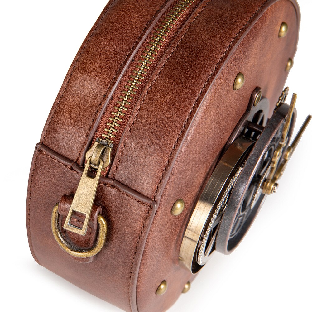 Steampunk sac bandoulière femme cuir PU style rétro rond moto sac femme
