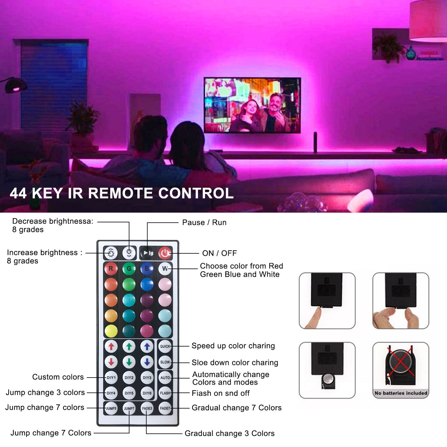 SMD 5050 LED Lights with Remote 44Keys Controller 12V led Strip for bedroom wall decoration Can be cut Flexible Ribbon Lighting
