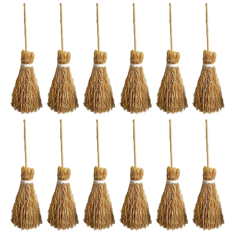 12 Stuks Mini Bezem Rood Touw Lichtgewicht Stro Bezems Gordijnen Decoraties Voor Kostuum Partij Halloween Party