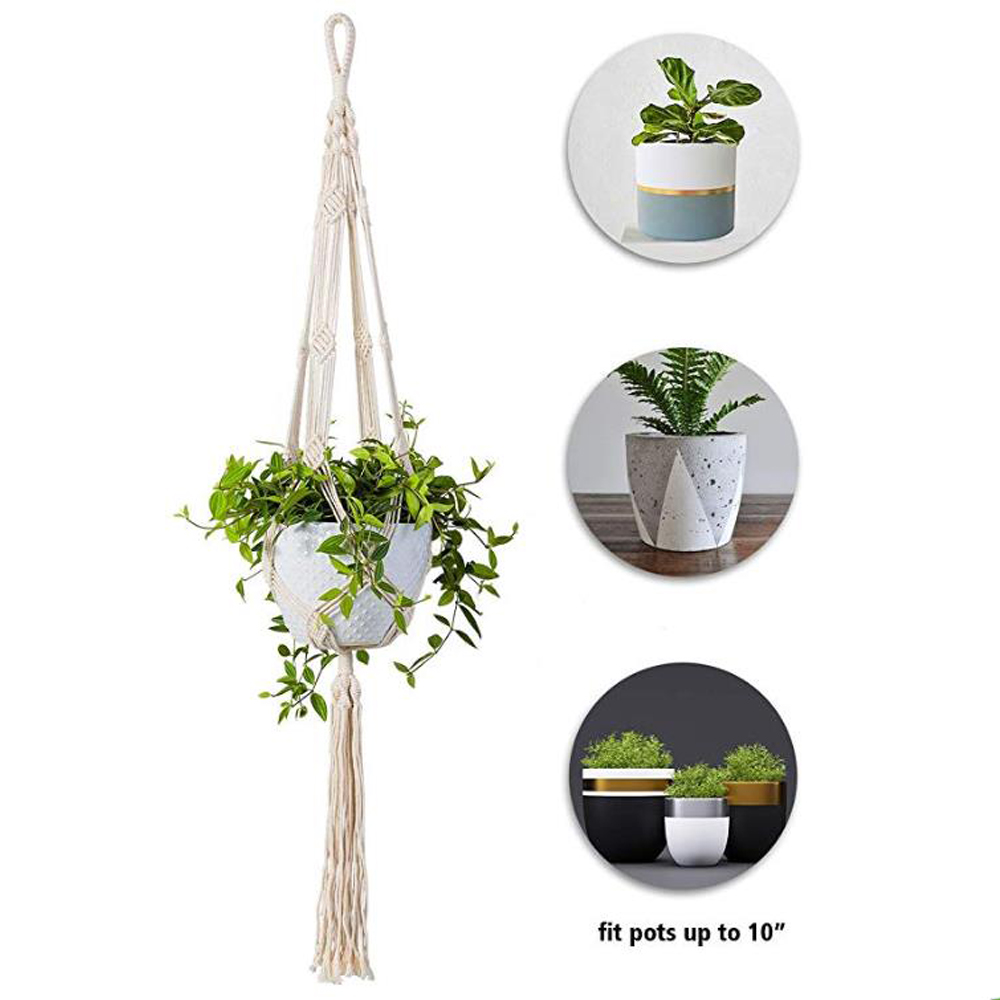 Plante henger hage blomsterpotte holder hengende tau kurv hage dekor innendørs utendørs hengende planter kurv bomullstau 4 ben