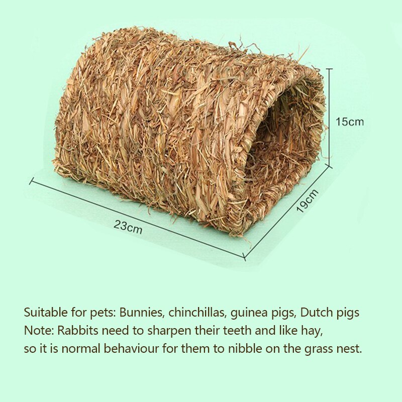 Rabbit Straw Hutch Chinchilla Straw House Guinea Pig Tunnel Winter Warm Straw Mat, 23cm x 19cm x 15cm