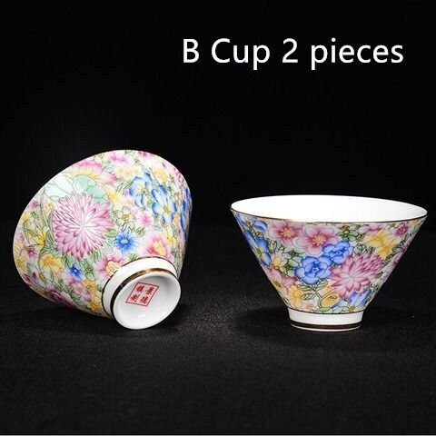 Jingdezhen Blue and White Porcelain Gaiwan Chinese Tea Set Ceramic Sancai Tea Cup Chawan Color Enamel Beautiful Lid Bowl Teaware: B Cup 2 pcs