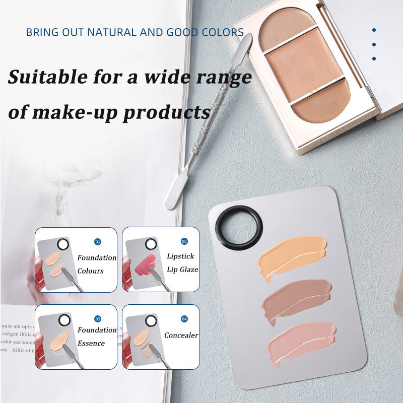 Paleta de mezcla de maquillaje, base, lápiz labial, sombra de ojos, paleta mezcladora de acero inoxidable con espátula, barra mezcladora, herramientas de belleza para uñas-A