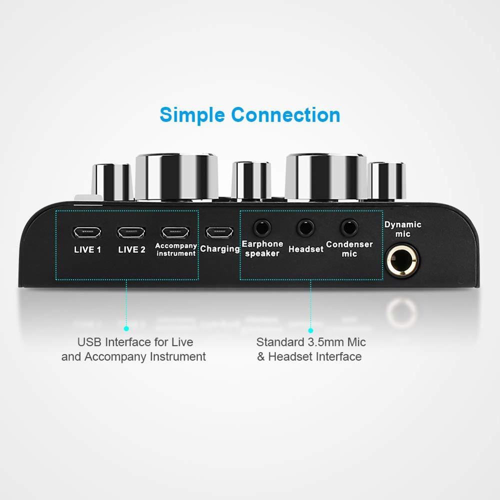 Professionele Audiomixer, Live Geluidskaart Audiomixer PC Mobiele Telefoon Universeel voor Streaming Opname 48V Professionele Audiomixer, Live Geluidskaart Audiomixer PC Mobiele Telefoon Universeel voor Streaming Opname 48V