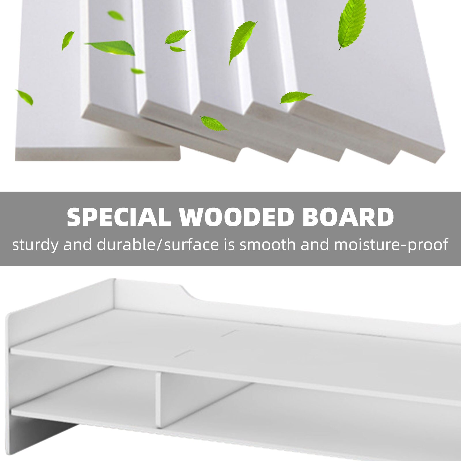 Besegad PC Computer Monitor Stand Riser Laptop Holder Wooden Desk Organizer Shelf with Double Drawer for School Office Desktop