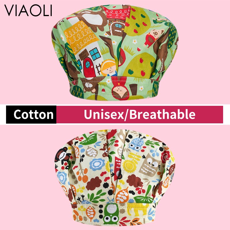 Cartoon Printed Frosted Hats Adjustable Spa Uniform Accessories Breathable Work Cap Frosted Hat Long Hair Lady Hats