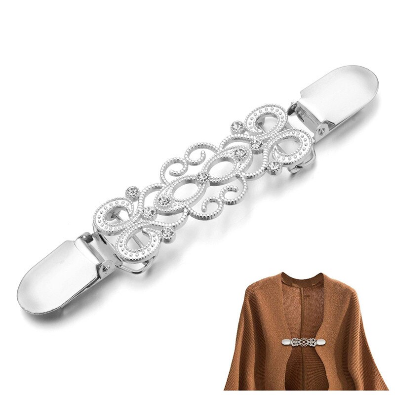 1pc kofta krage clips hållare dam klänningar sjal dekor glänsande kristall cape kappa spännen fästen spänne brosch klämma: 12 13 x 2cm