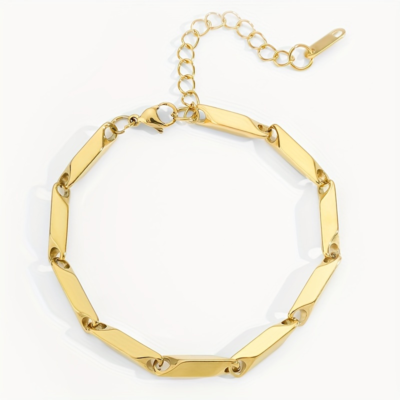 1pc mode titanium stalen herenarmband, gedraaide bamboebladketting mode veelzijdige armband voor mannen en vrouwen: Goud-kleur