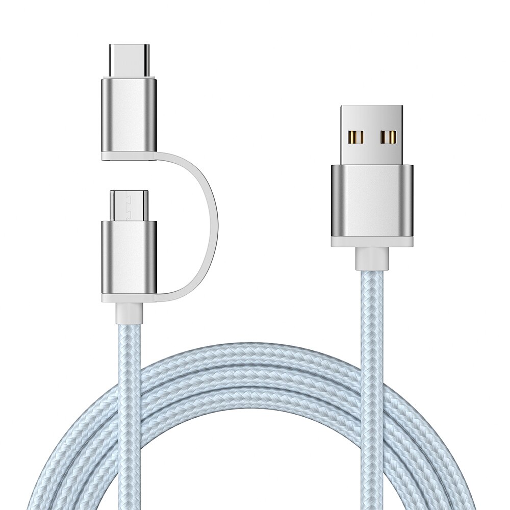 Swalle Mobile Phone cable fast Charging micro usb Cable for Samsung S10 Plus Type c Micro USB 2 in 1 quick charge date cable: silver white