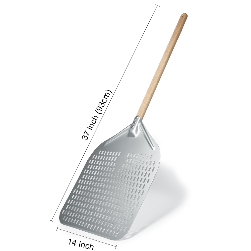 SHANGPEIXUAN Perforated Pizza Peel with Turning Pizza Peel Wood Handle Pizza Shovel Anodized Short Spatulas Baking Tools: Orange
