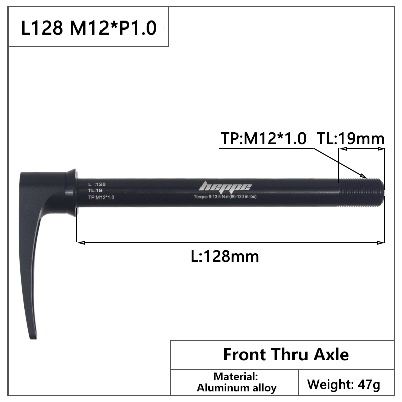 HEPPE – axe de fourche avant et arrière pour vtt, 12x100, 12x110, 12x142, 12x148, dégagement rapide, M12xP1.0/P1.75: L128 M12x1.0 TL19