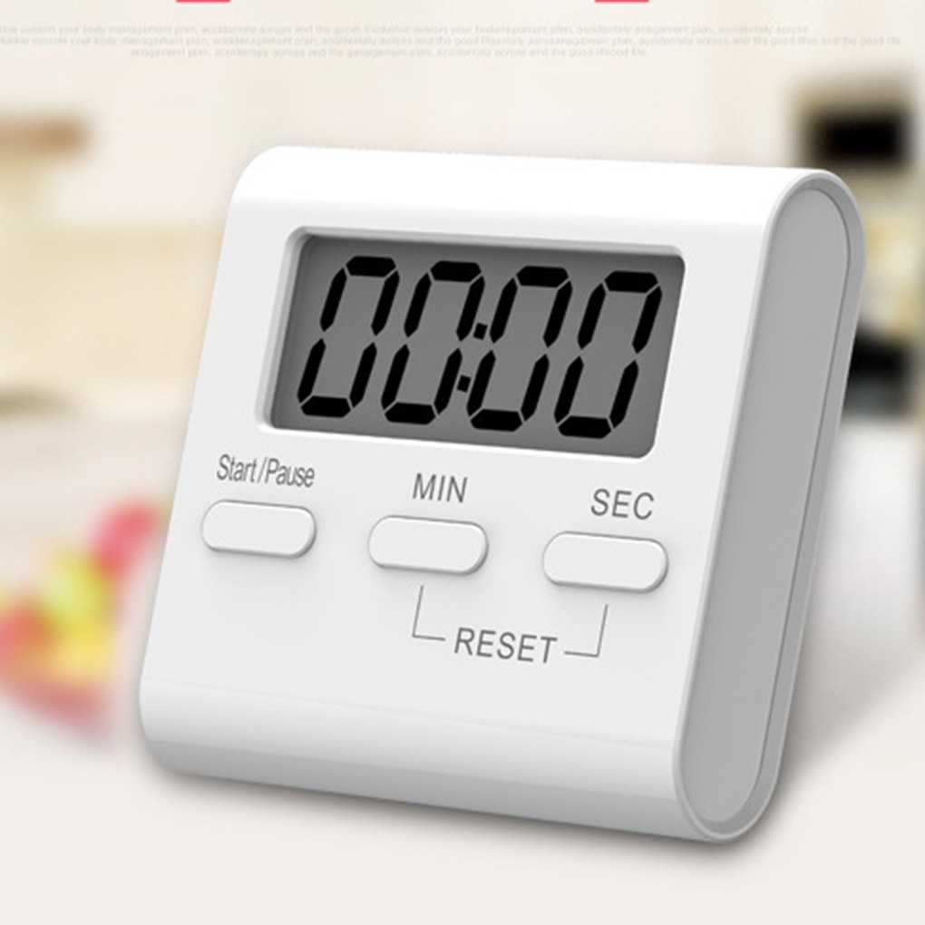 Hvid mini elektronisk stor lcd digital køkken timer ur nedtælling tælle tid høj alarm hjem ovn madlavning værktøj tilbehør