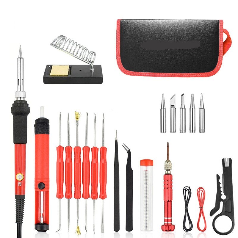 26PCS Plastic Handle Electric Soldering Iron 60w Adjustable Soldering Iron Kit Red Soldering Iron Kit For Wood Soldering Tools