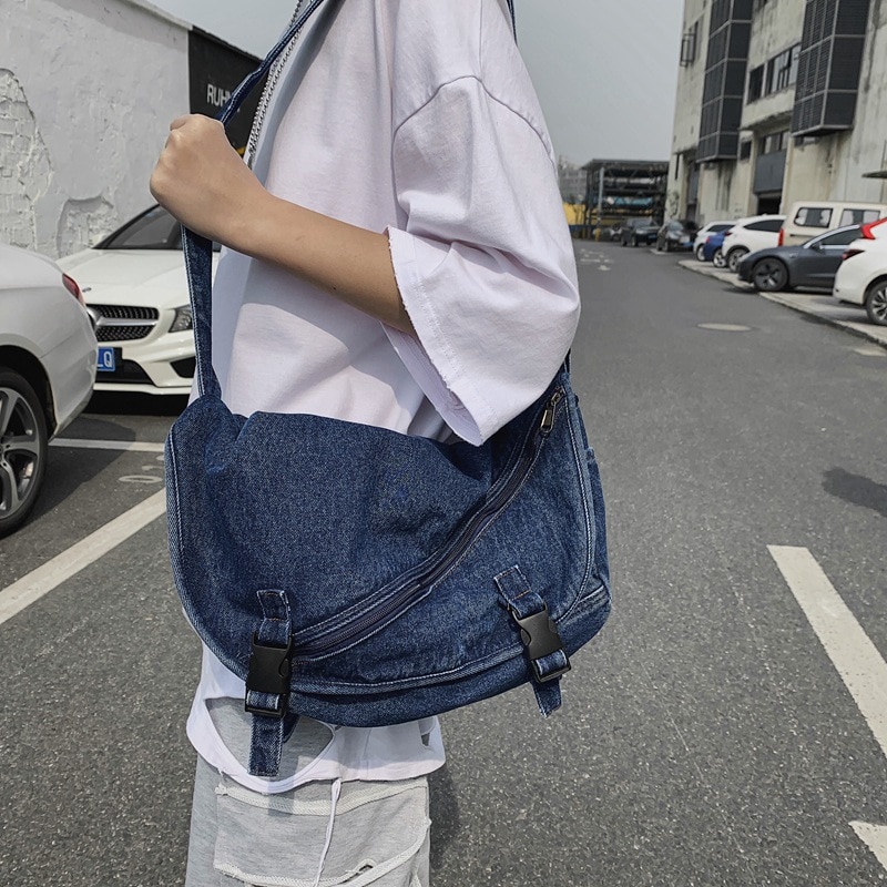 Denim Women&#39;s Shoulder Bags large capacity messenger bag Jeans Ladies Handbags Casual big Travel bag blue Hobos