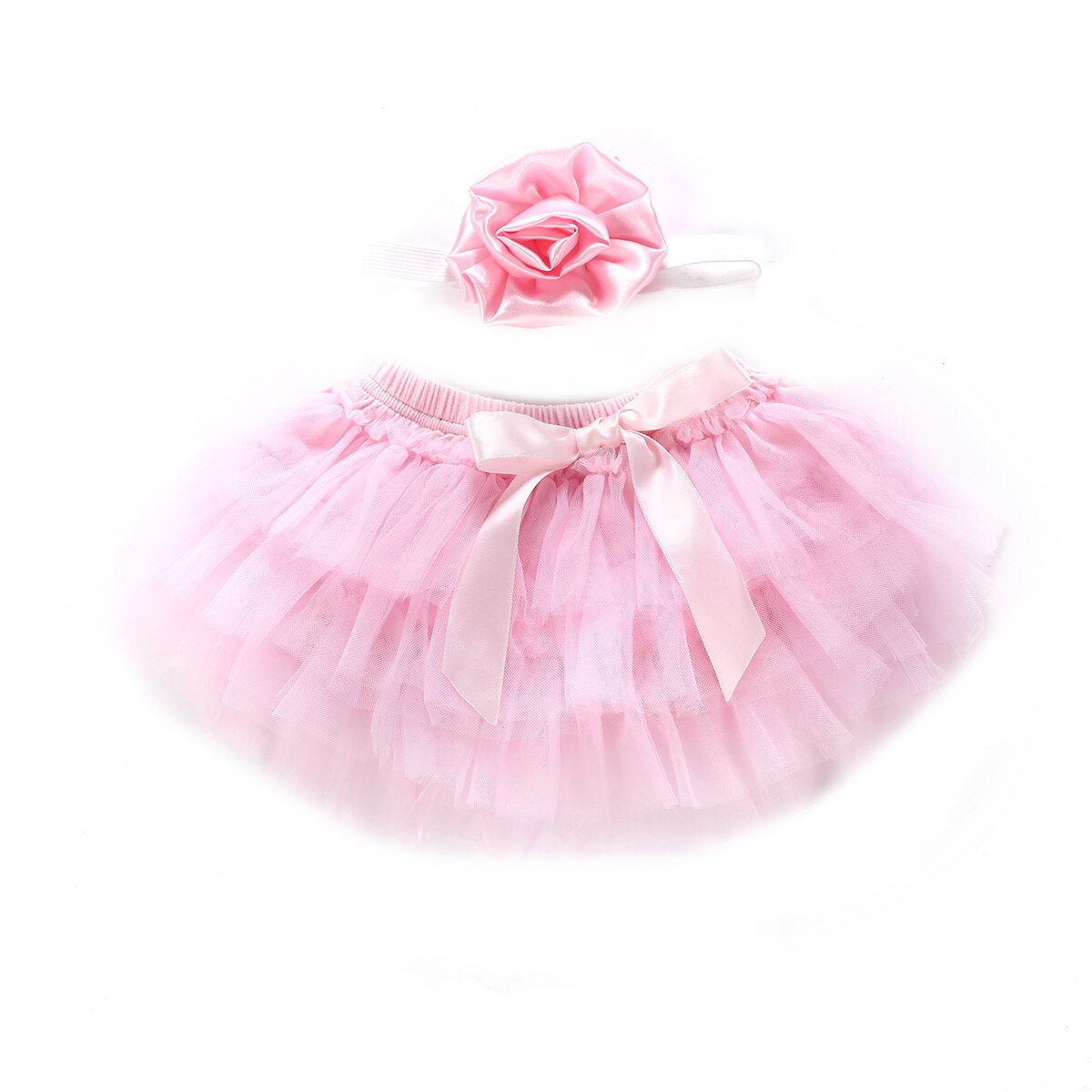 Jupe pour bébés filles | Nouvelle jupe bandeau 2 pièces couches danse de Ballet, dentelle solide à nœud papillon en Tulle en mousseline, accessoires Photo 0-24M: Rose / 6M