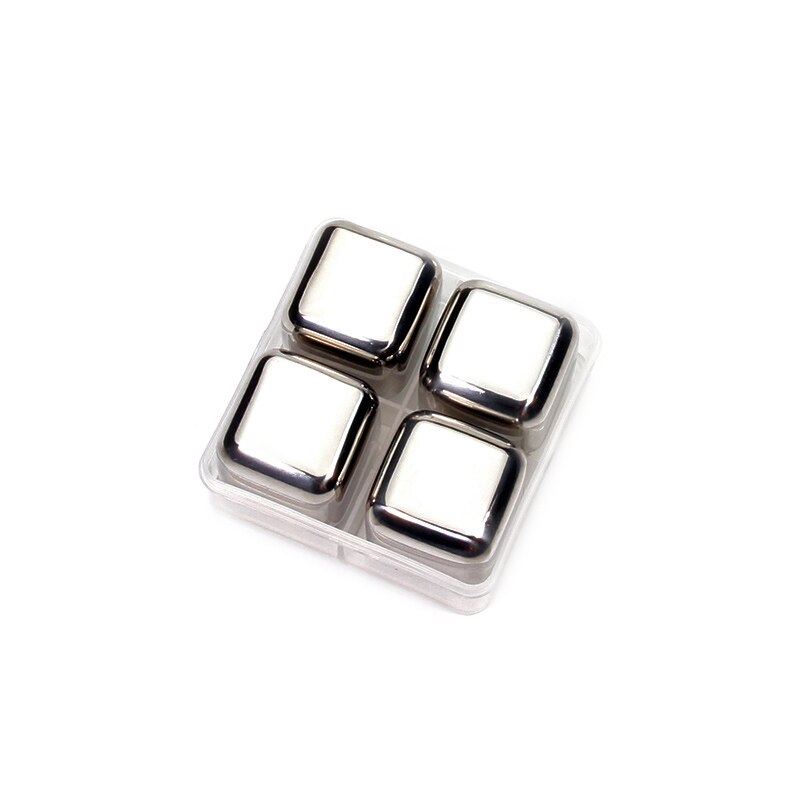 Cubitos de hielo de acero inoxidable, piedras de enfriamiento reutilizables para vino de whisky, mantenga su bebida fría más tiempo, paso de prueba SGS: 4 Pack