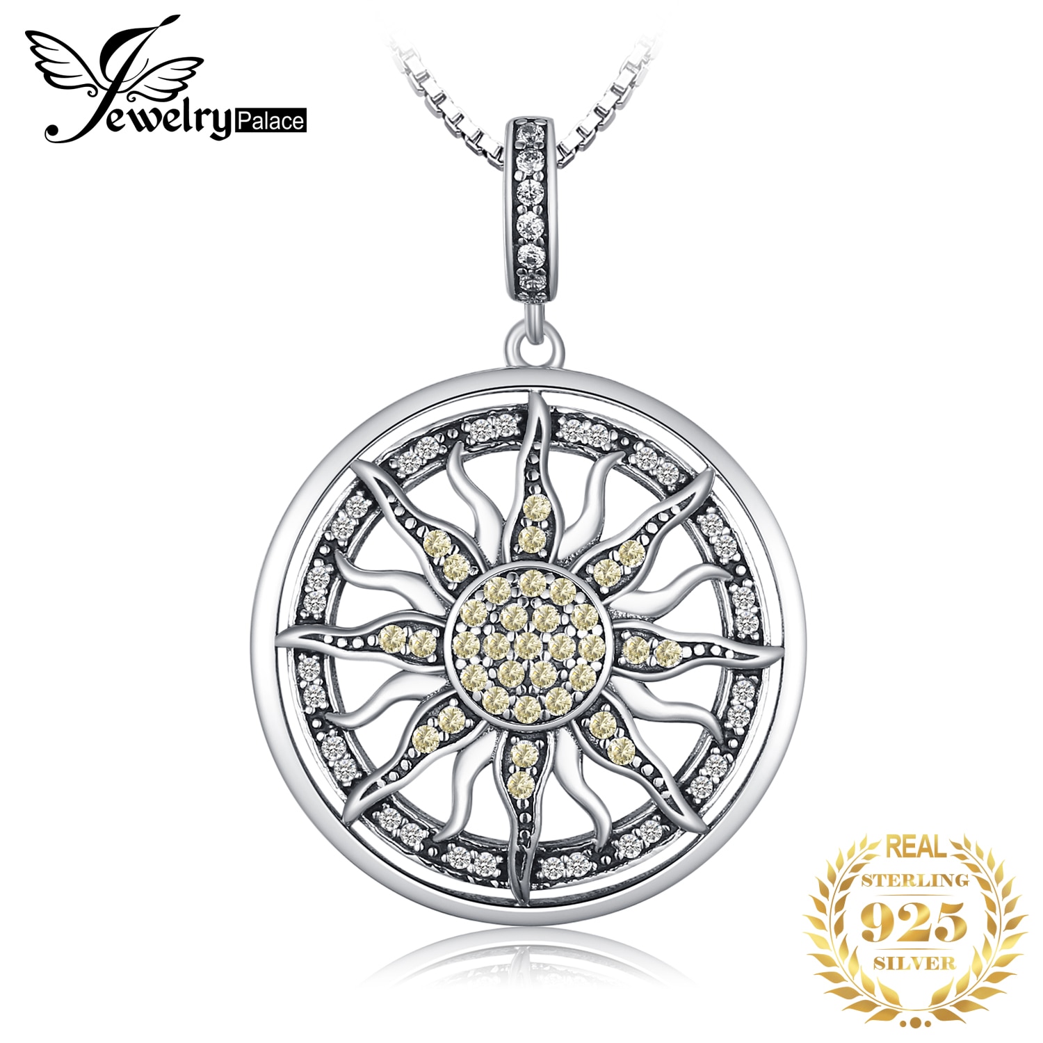 Jewelrypalace celestial sol 925 prata esterlina zircônia cúbica charme pingente de declaração colar de jóias femininas sem corrente