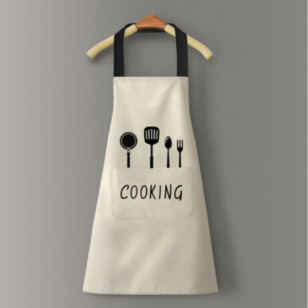 kitchen Apron woman Household man Cooking Men Women chef Oil-proof Waterproof Adult Coffee Overalls Wipe Hand pinafore: beige