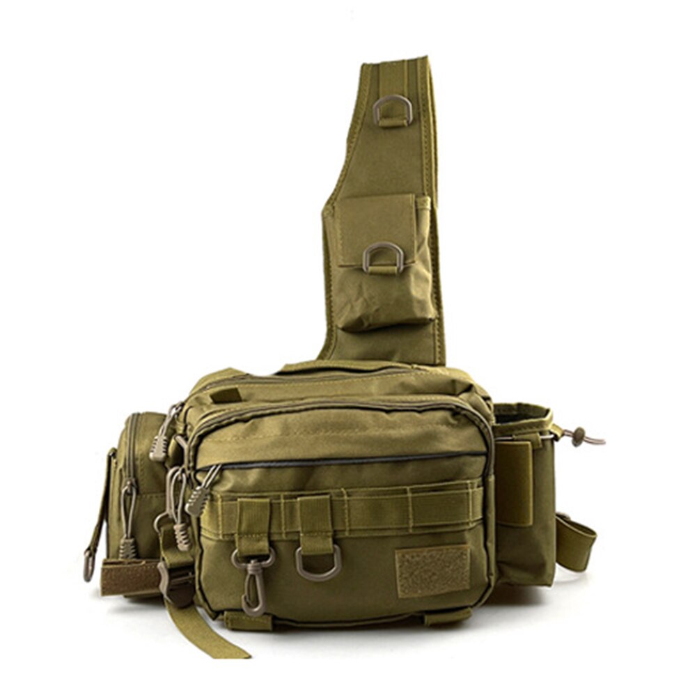 Multifunctional Fishing Tackle Bags Single Shoulder Crossbody Bag Waist Pack Fish Lures Gear Utility Storage Fishing Bag: Khaki