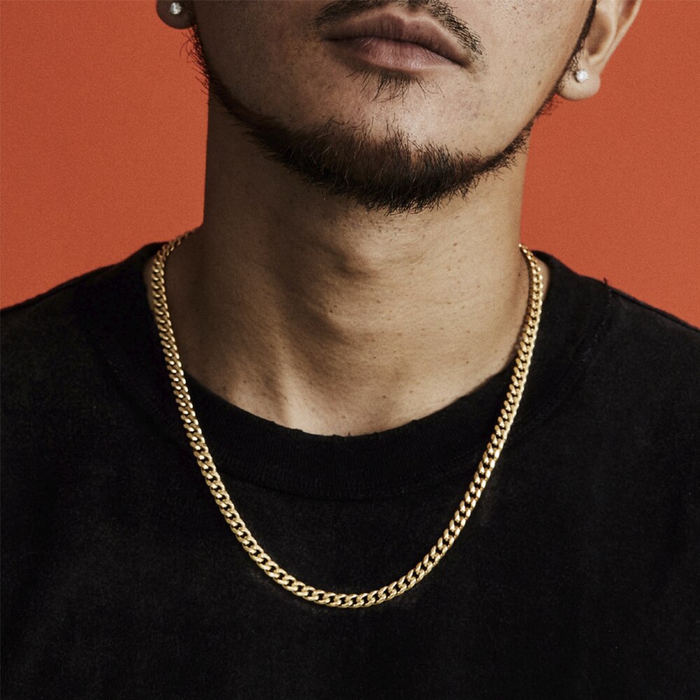 D & Z-collar de Ancho de la cadena de acero inoxidable para rapero, Eslabón cubano de 6mm, 20 ", 24", 26 '', 30", Color dorado y plateado: Gold Cuban chain / 20inch (51cm)