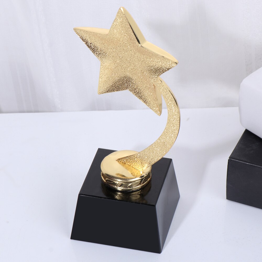 1PC Golden Star Award Trophy Resin Reward Prizes Decor Awards Trophy with Black Base for Sports Competition Games