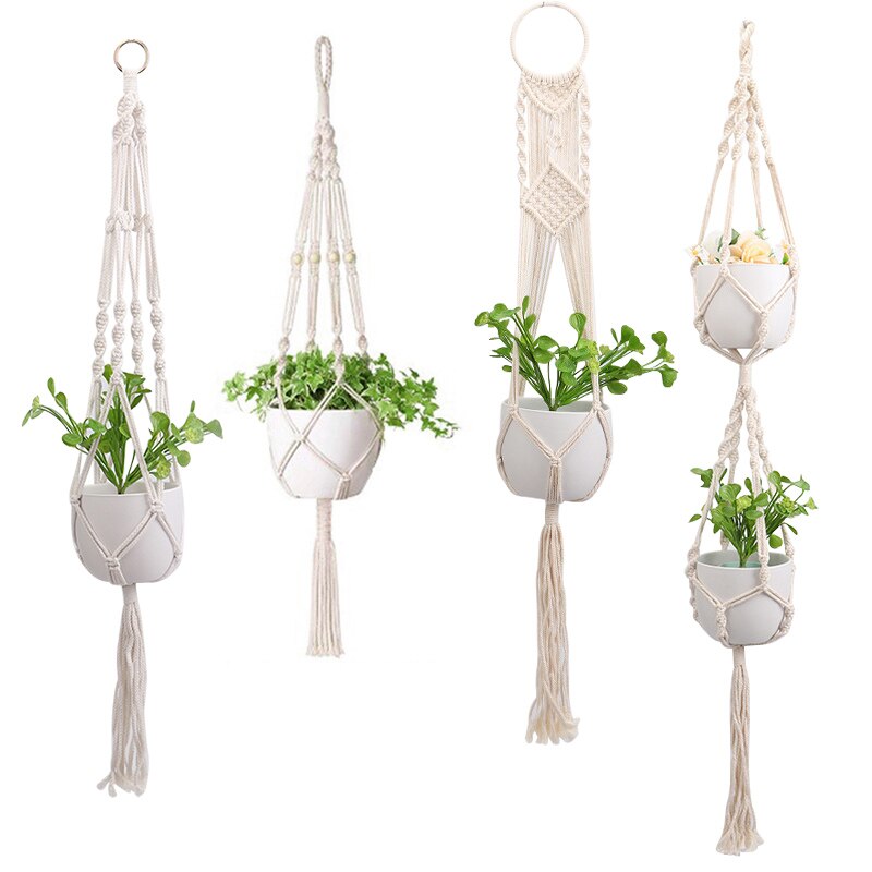 Macrame Handgemaakte Plantenhanger Manden Bloempotten Houder Balkon Hangende Decoratie Geknoopt Hijstouw Huis Tuinbenodigdheden