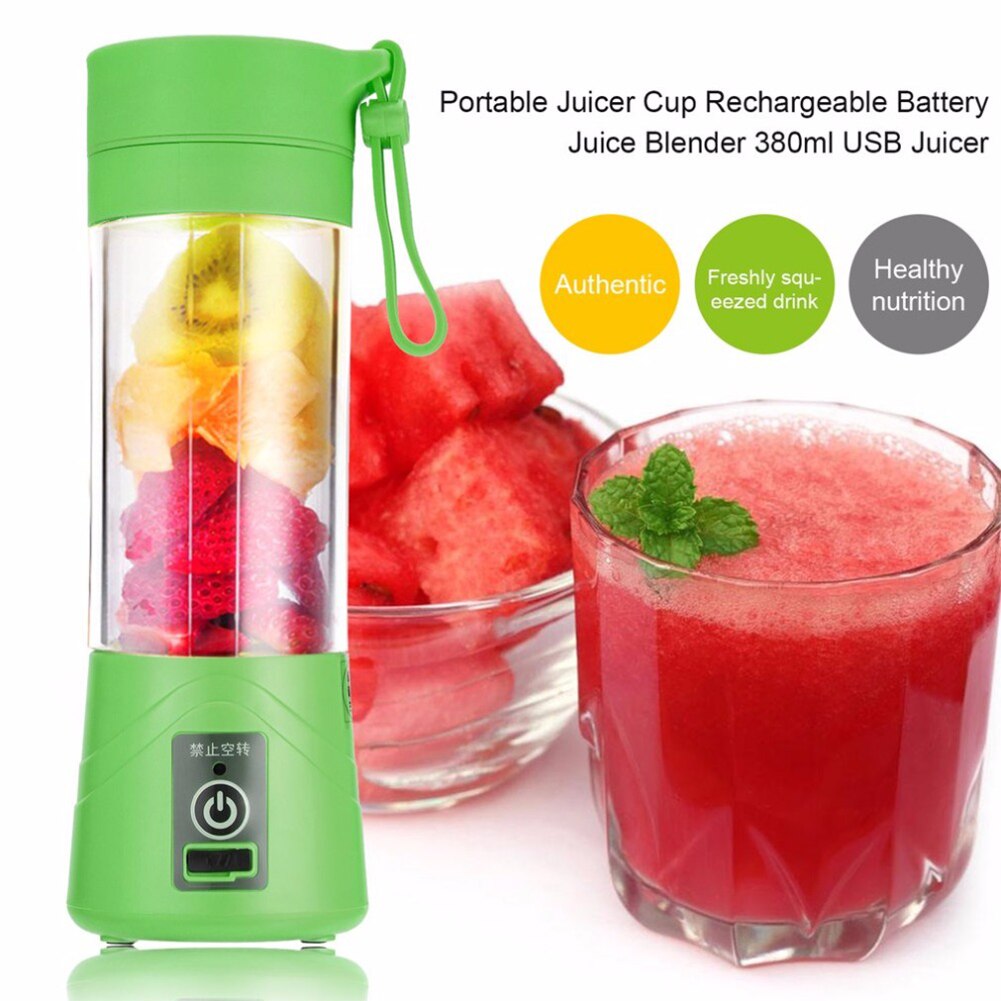 380ml juicer blenderflaska usb uppladdningsbara blad citrusfruktspressmaskiner grönsaker milkshake smoothiepressare blandmaskin: Grön