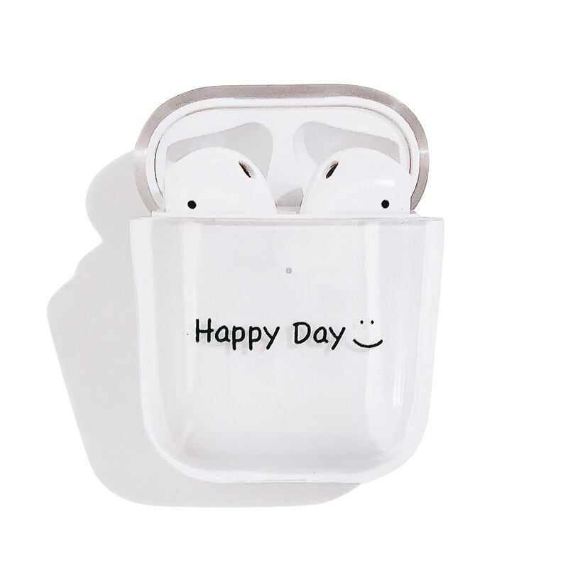 Black letter smiley face painted wireless bluetooth headset protective cover for airpods2 transparent hard shell