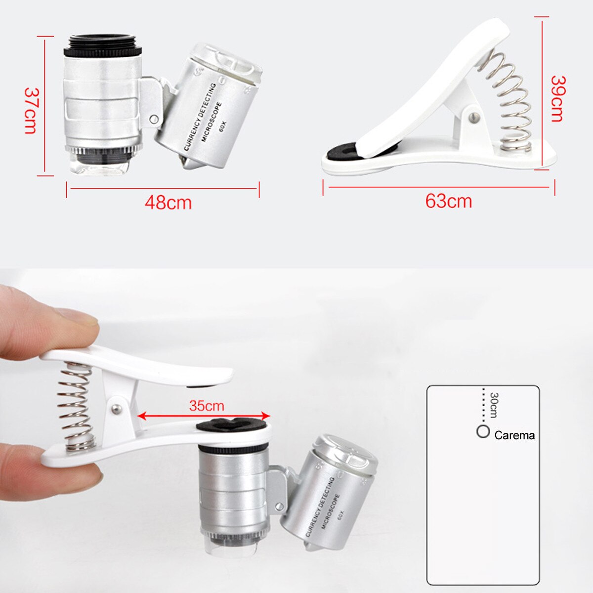 Lente de aumento Universal para teléfono móvil lupa de microscopio portátil para joyería, lupa con luz LED para iPhone 11, 60 aumentos