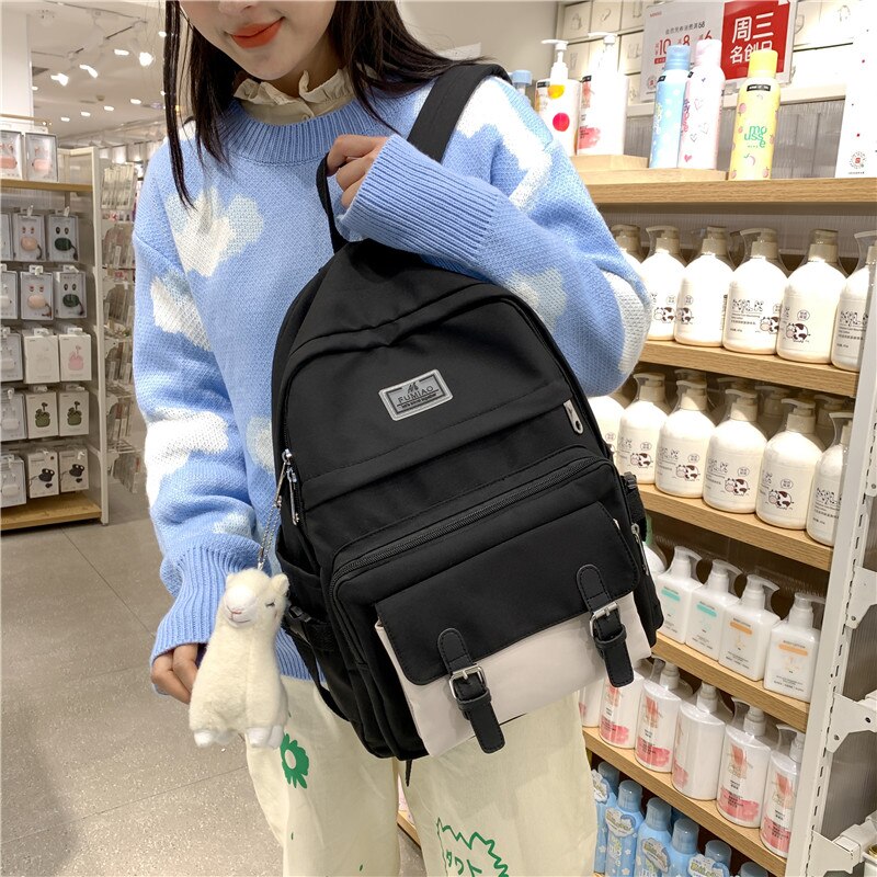 DCIMOR-Mochila de nailon impermeable para mujer, bolso de viaje con hebilla para cinturón, Mochila escolar con bolsillo, Kawaii, para adolescentes