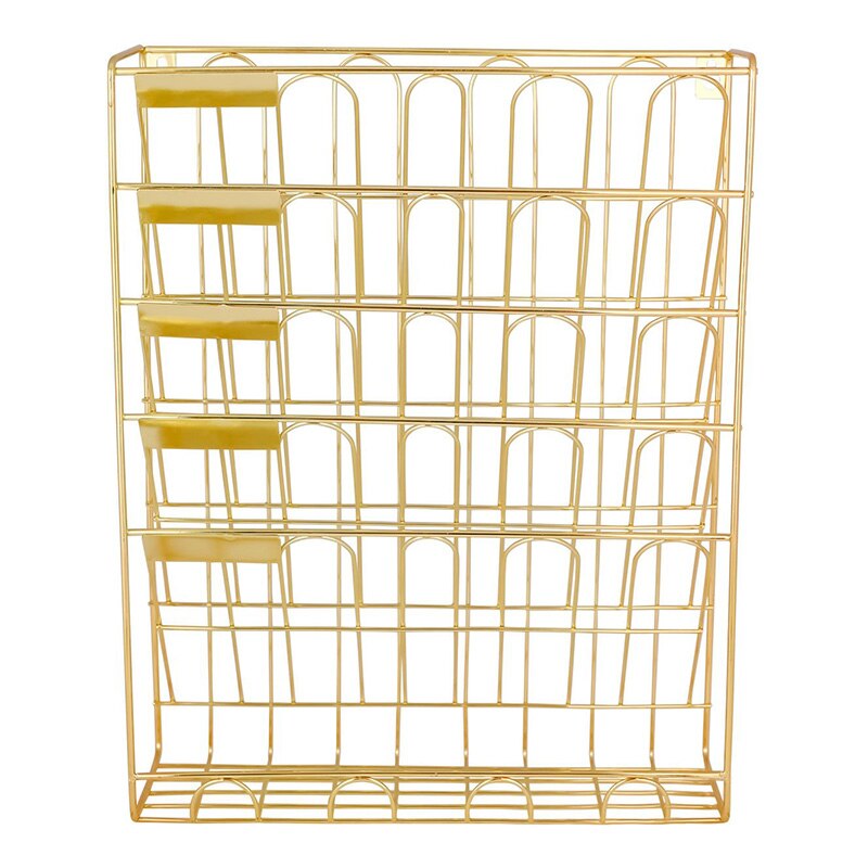 Hanging Wall File Organizer, 5 Slot Wire Metal Wall Mounted Document Holder for Office Home, Gold