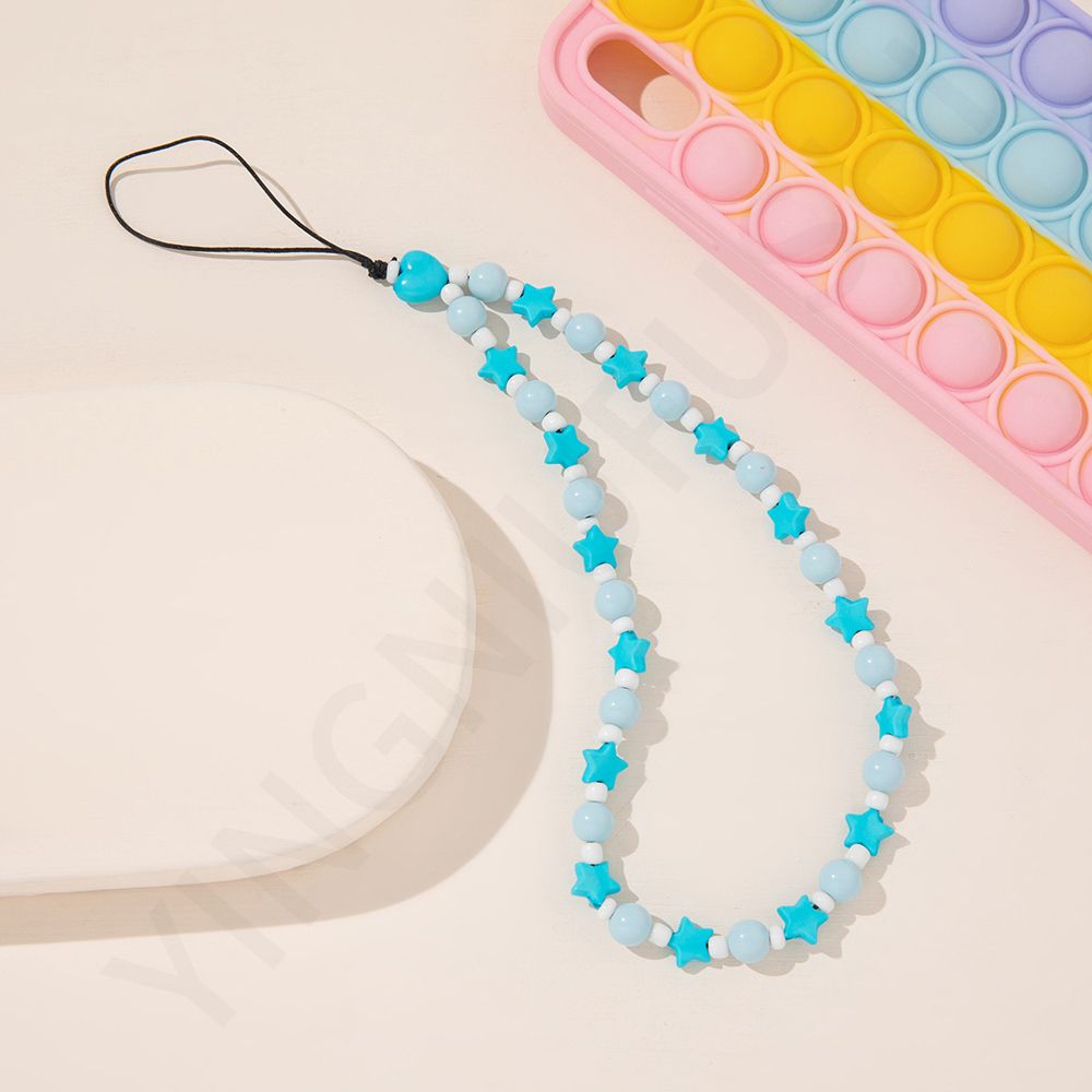 Mobile Phone Pendant Phone Charm Acrylic Bead Heart Beaded Mobile Phone Straps Mobile Phone Chain Cell Phone Lanyard: star-blue