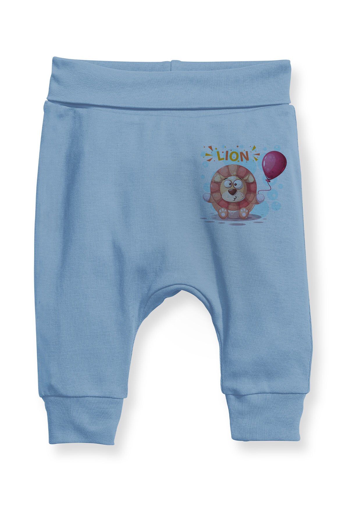 Angemiel Baby Sitting Down Balloon Holding Lion Baby Boy Harem Pants Pantalon Blue