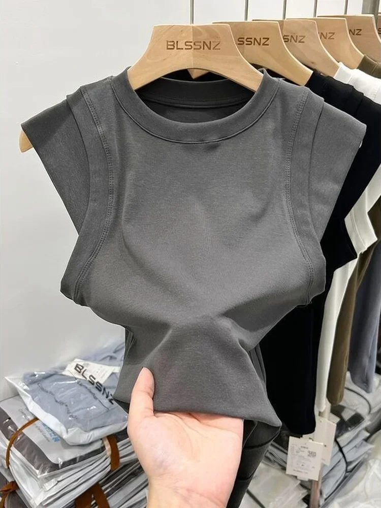 Camiseta de verano para mujer, ropa para niña, Tops ajustados de algodón, Top corto de manga larga para mujer, camiseta Sexy Canale Y2k: 8xl / Beige