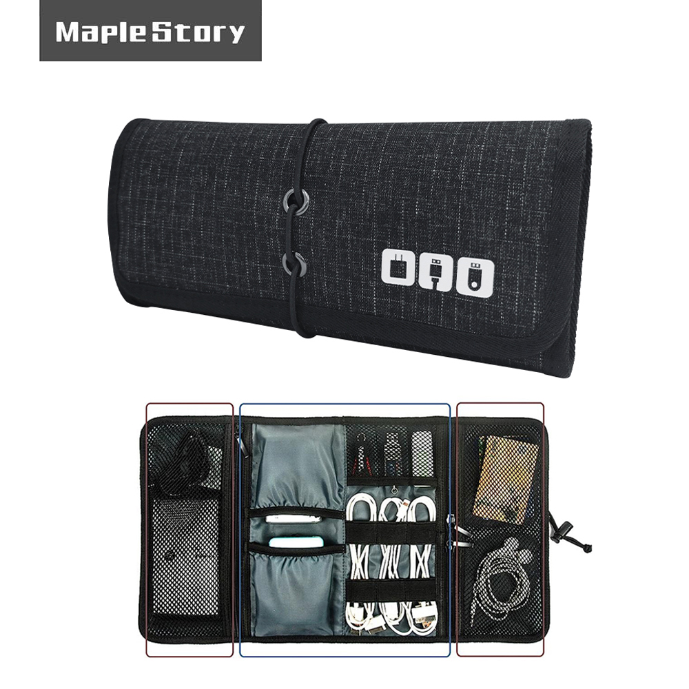 Elektronischer Organizer, Kabeltasche, Reisekabel, Ladegerät, Telefonzubehör, Taschen-Organizer, aufrollbare Technik-Tragetasche für USB-Kabel