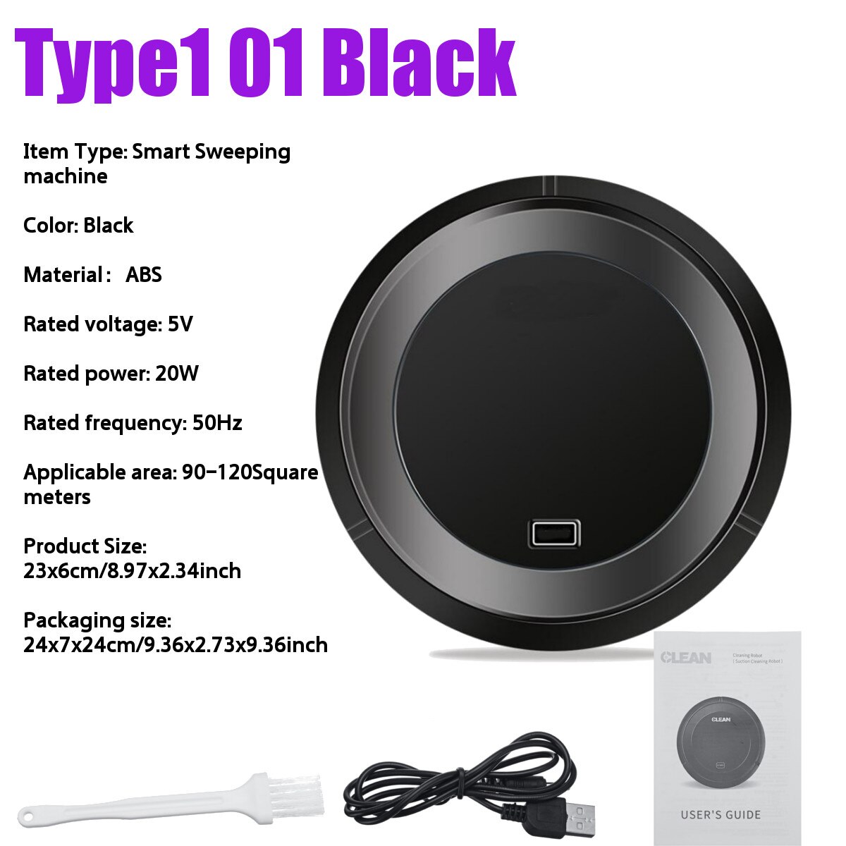 7 Stijlen Volautomatische Smart Robot Stofzuiger Usb Opladen Vegen Robot Droge En Natte Mop Uv Desinfectie Cleaner: Type1 01Black