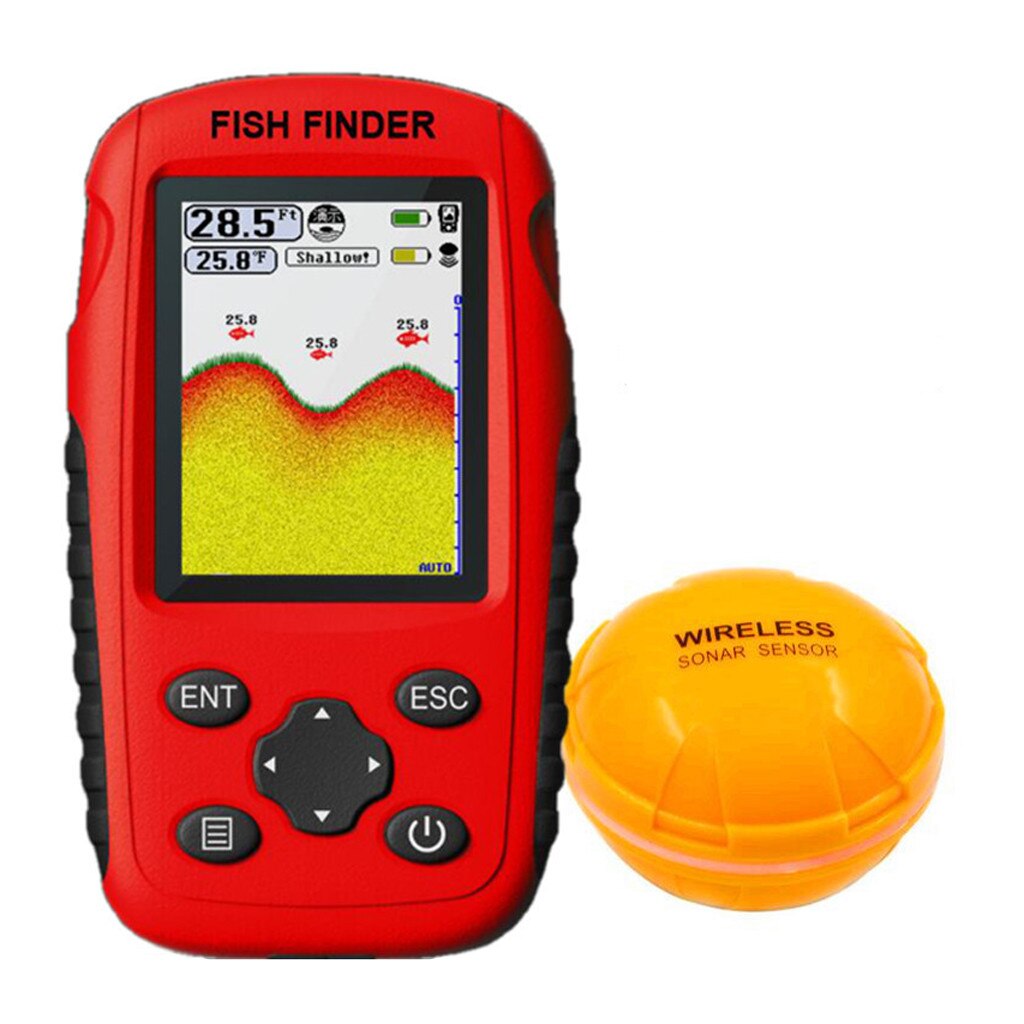 CHAMSGEND Wireless Fish Finder Portable Fish Finder Handheld LCD Display Portable Fishing Sonar Wireless Depth Finders: Red