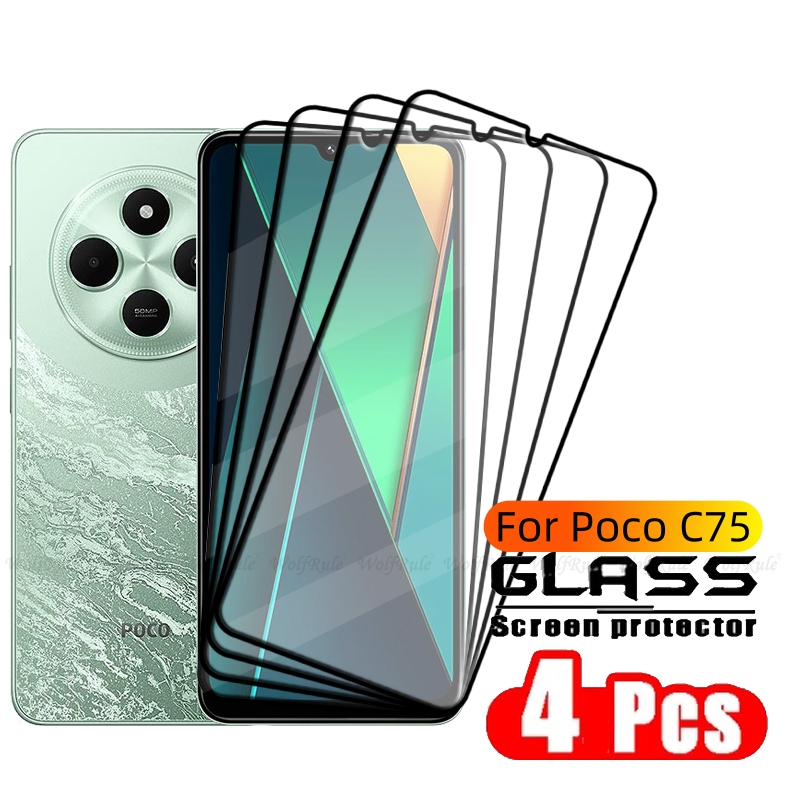 4 Uds para Poco C75 vidrio Xiaomi Poco C75 vidrio templado 9H HD protección de teléfono pegamento de cubierta completa para Protector de pantalla Poco C75 C 75