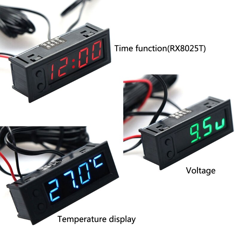 Diy multifunções de alta precisão relógio de temperatura do carro monitor de tensão da bateria voltímetro dc 12v